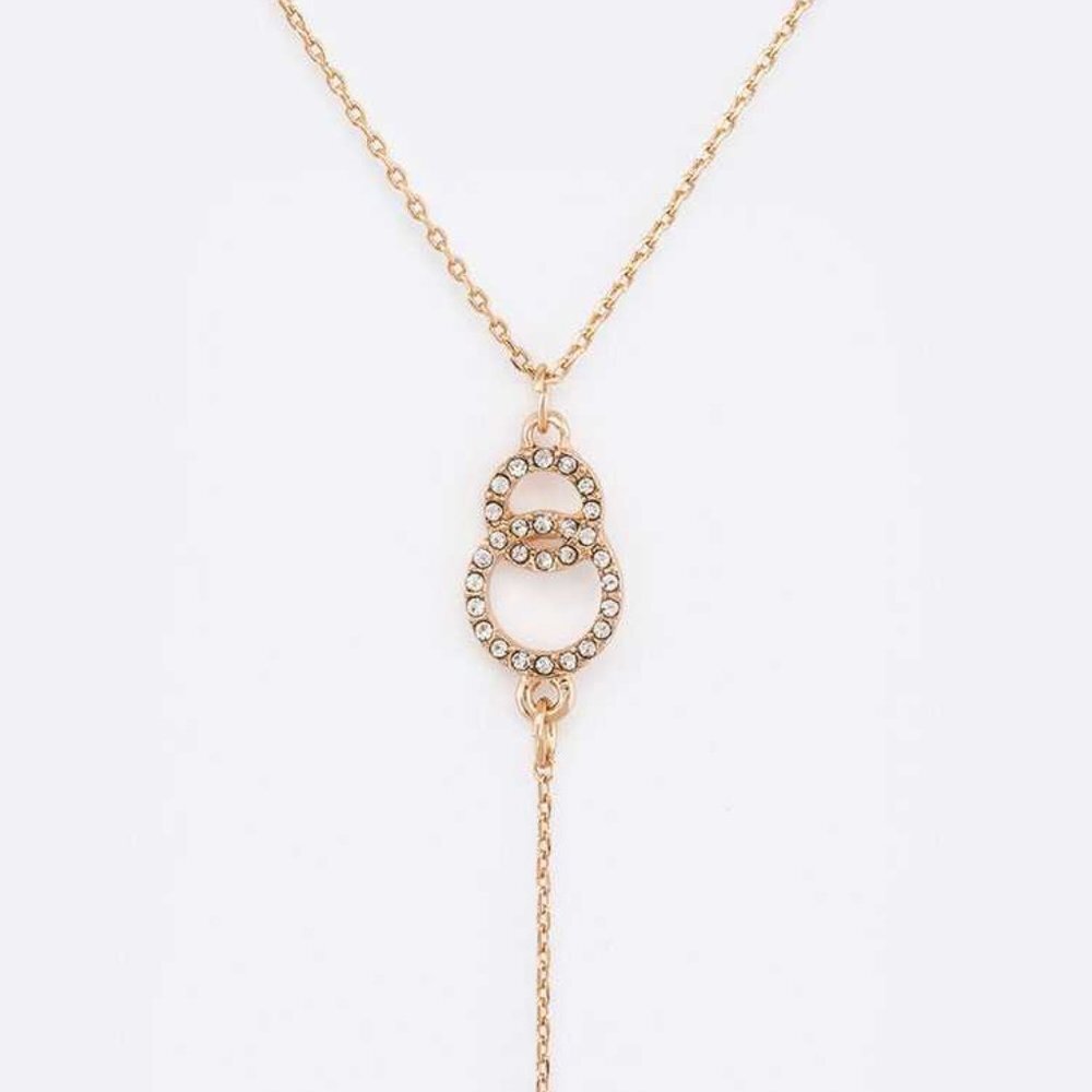 J. ELISE BOUTIQUE GOLD Crystal Double Ring Drop Pendant Necklace